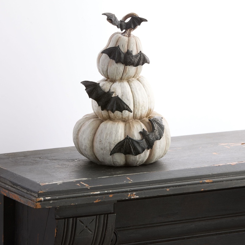 Vintage Stacked Pumpkin and Bat Decor