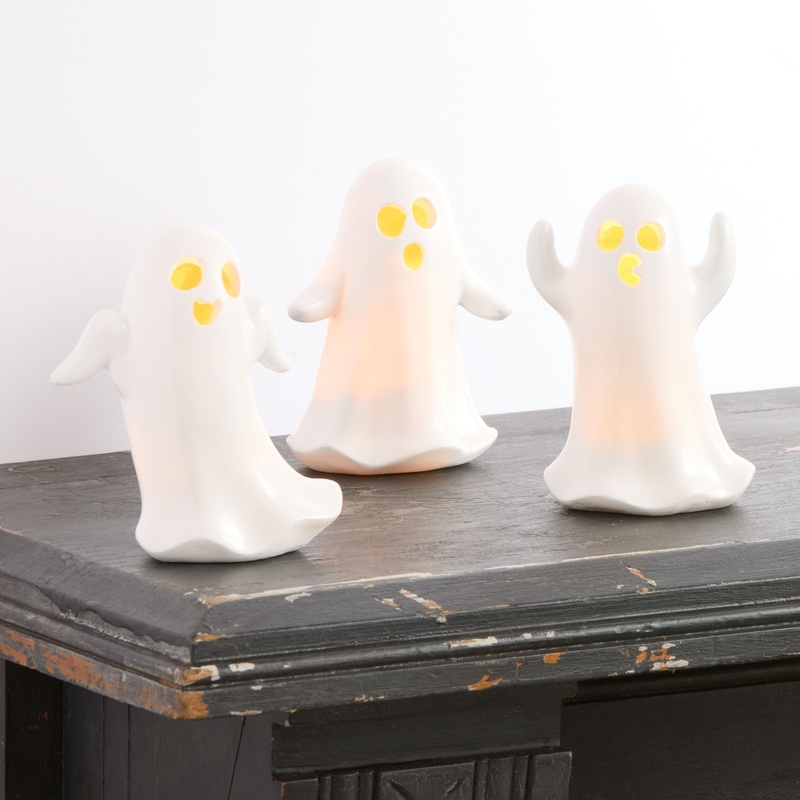 White Ghost LED Light Up Decor Set of 3