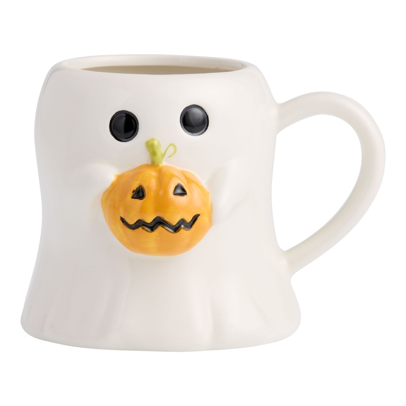 White Ghost with Pumpkin Figural Ceramic Mug