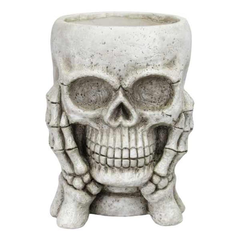 White Skull & Hands Outdoor Planter, 19″