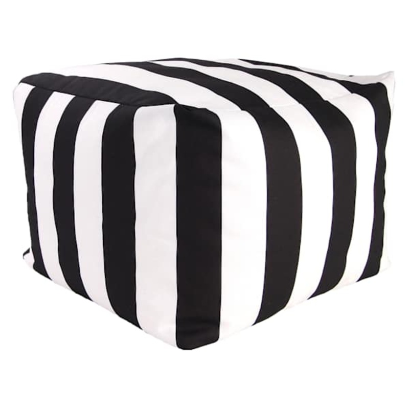 Black Awning Striped Outdoor Pouf, 20″