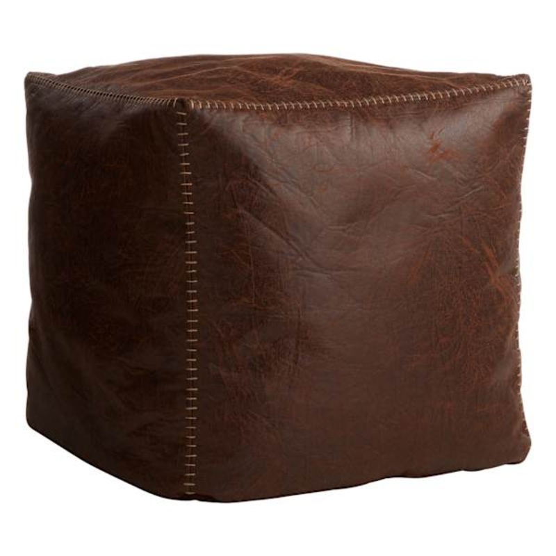 Honeybloom Faux Leather Brown Pouf with Baseball Stitch