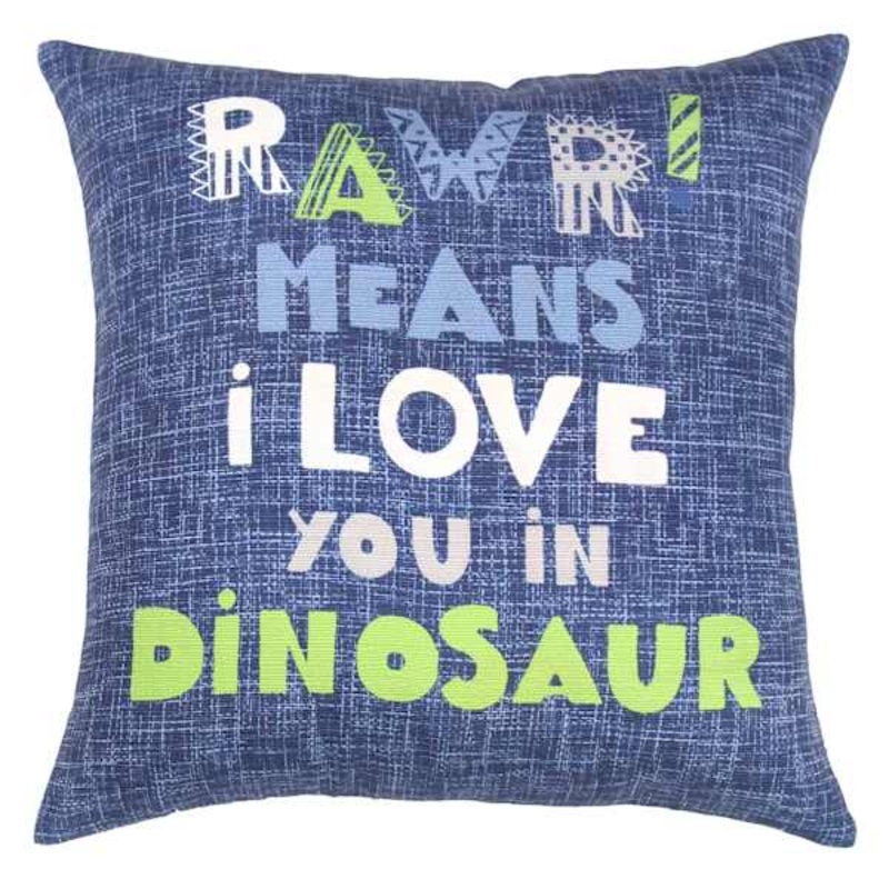 Tiny Dreamers Blue Dino Language Throw Pillow, 16″