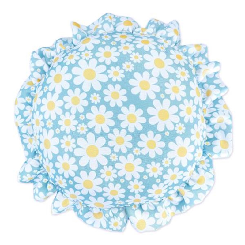 Tiny Dreamers Fairy Garden Blue Daisy Print Round Pillow, 15″