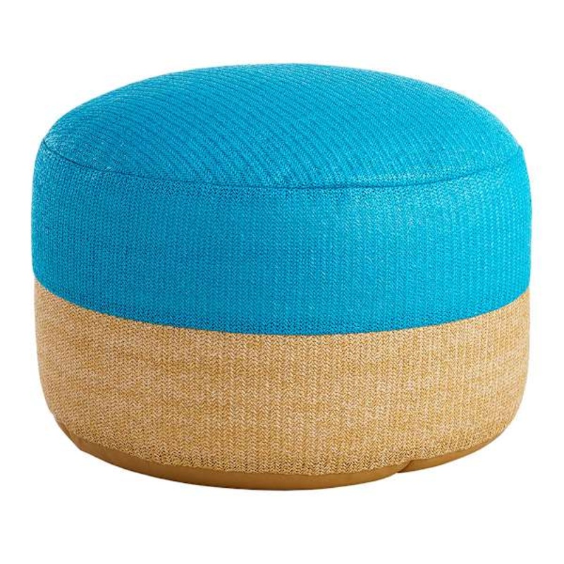 Turquoise & Tan Color Block Hermosa Outdoor Pouf, 23″