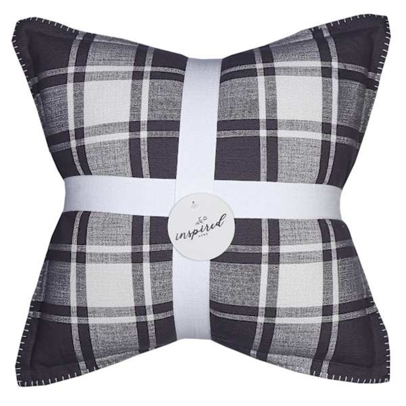 2-Pack Grey Reversible Plaid Pillows, 20″
