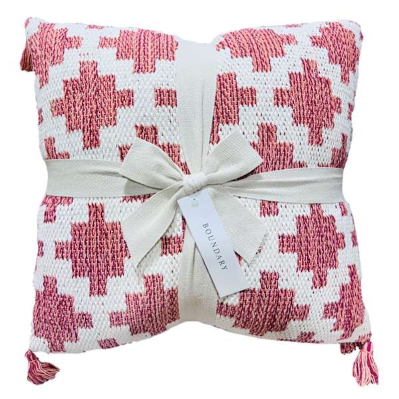 2-Pack Pink Geo Throw Pillow with Tassels, 20″