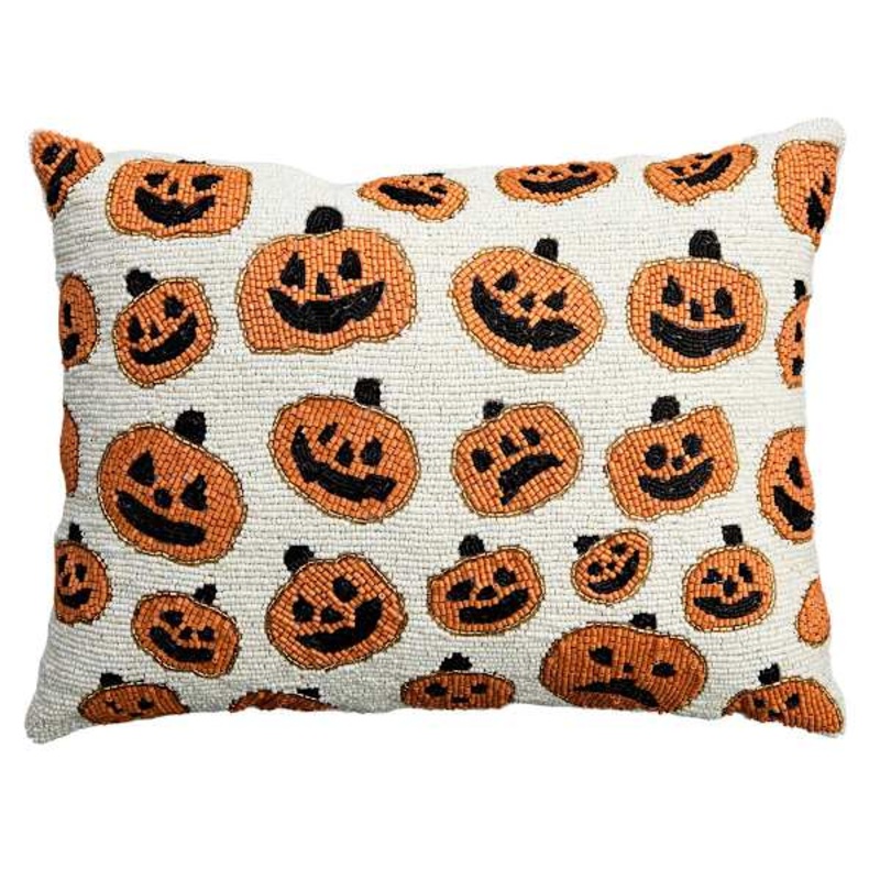 Beaded Jack-o’-Lantern Throw Pillow, 16×22