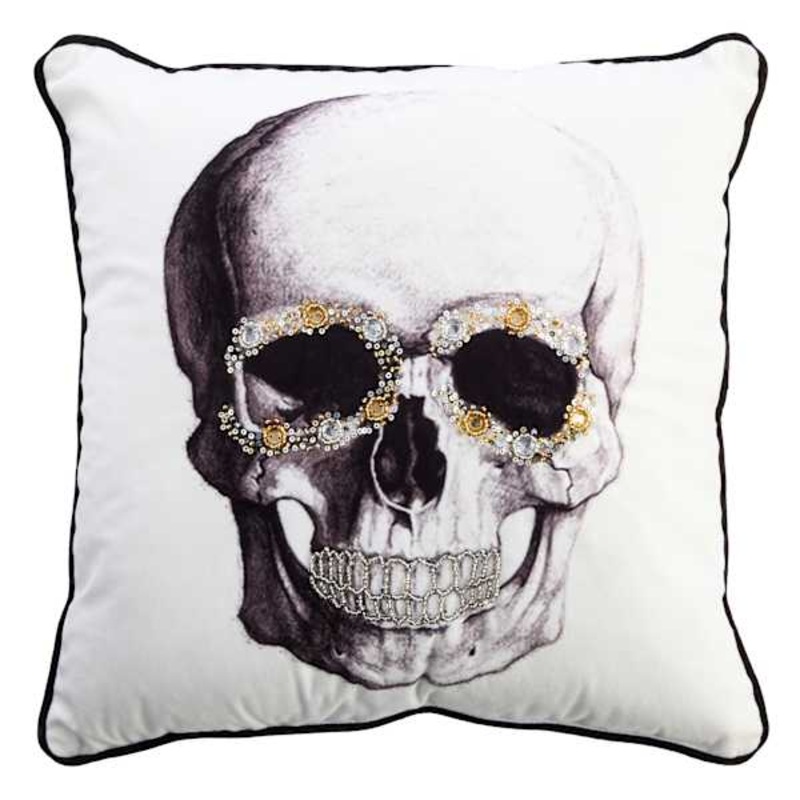 Beaded Skull Square Throw Pillow, 18″