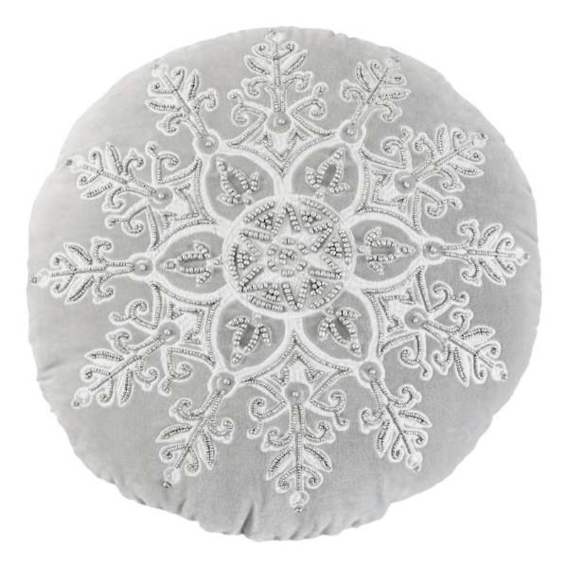 Beaded Snowflake Round Throw Pillow, 16″