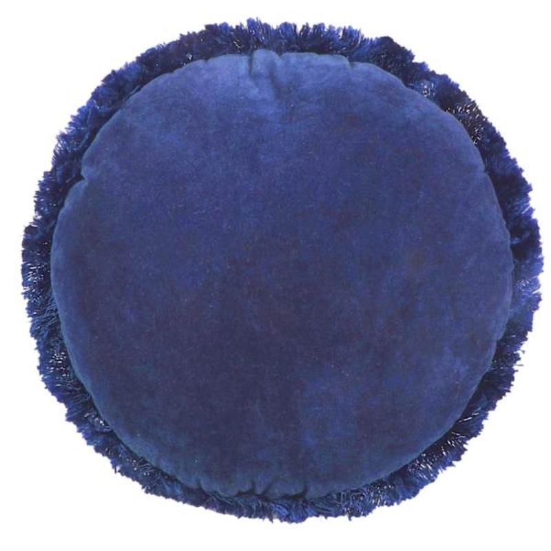 Blue Round Throw Pillow with Fringe, 16″