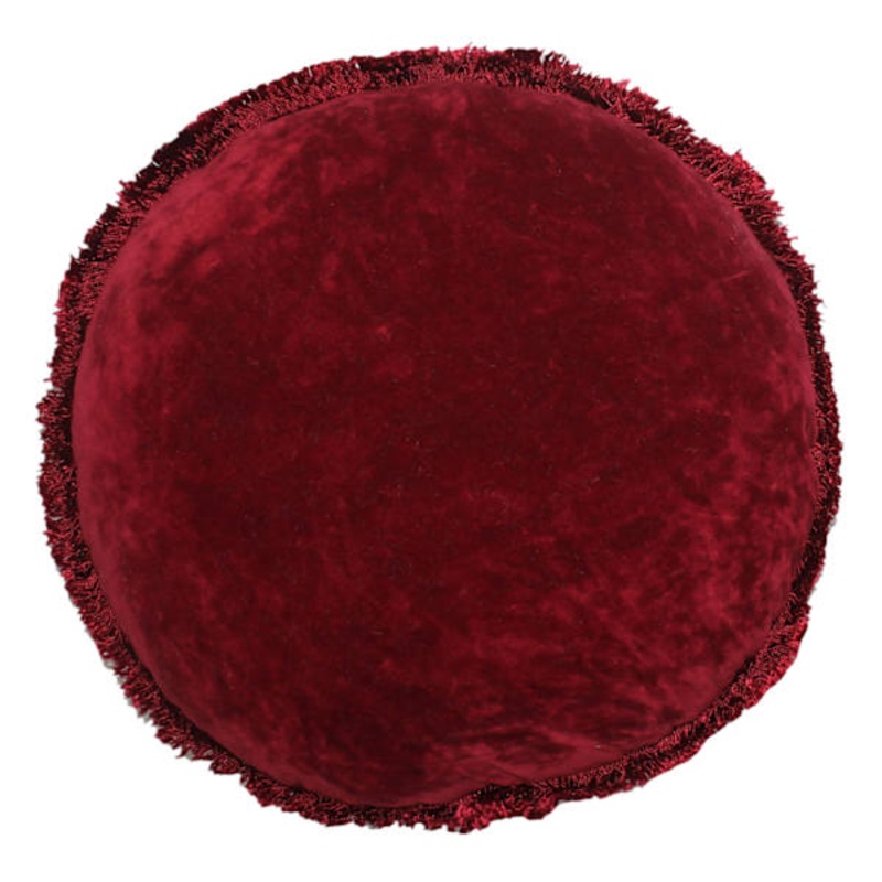 Burgundy Round Throw Pillow with Fringe, 16″