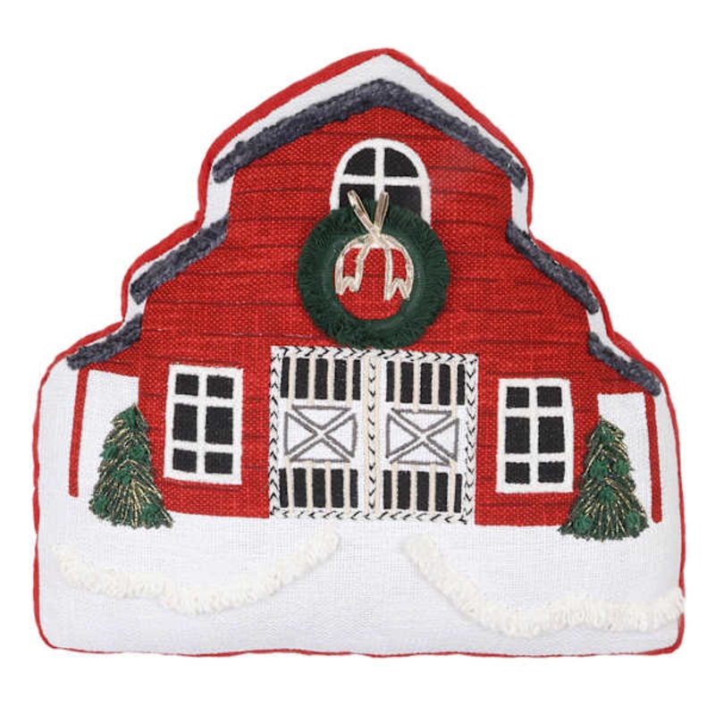 Christmas Barn Shaped Throw Pillow, 16×15