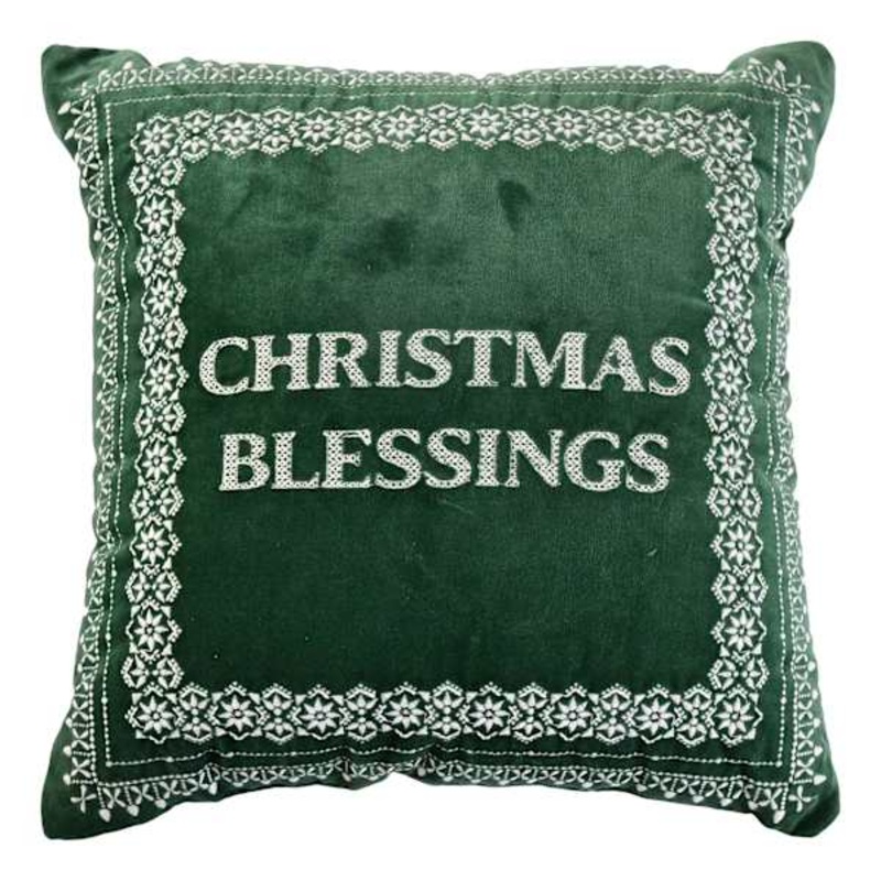 Christmas Blessings Embroidered Throw Pillow, 18″