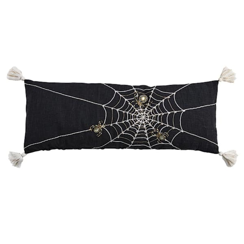 Embroidered & Beaded Spiderweb Throw Pillow, 36×14