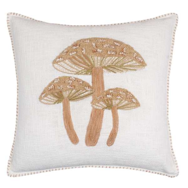 Embroidered Mushroom Trio Throw Pillow, 20″