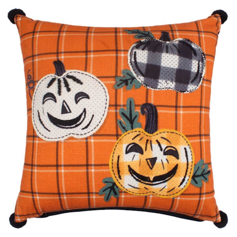 Embroidered Pumpkin Throw Pillow, 20″