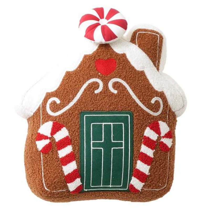 Gingerbread House Shaped Throw Pillow, 14″