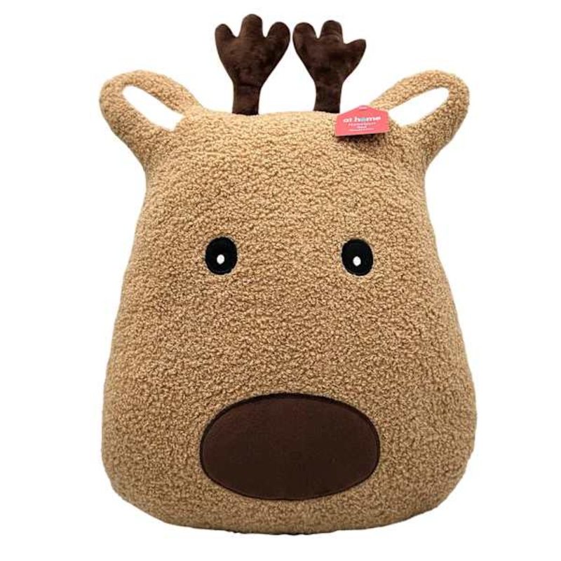 Homespun Reindeer Face Shaped Throw Pillow, 20.5×14