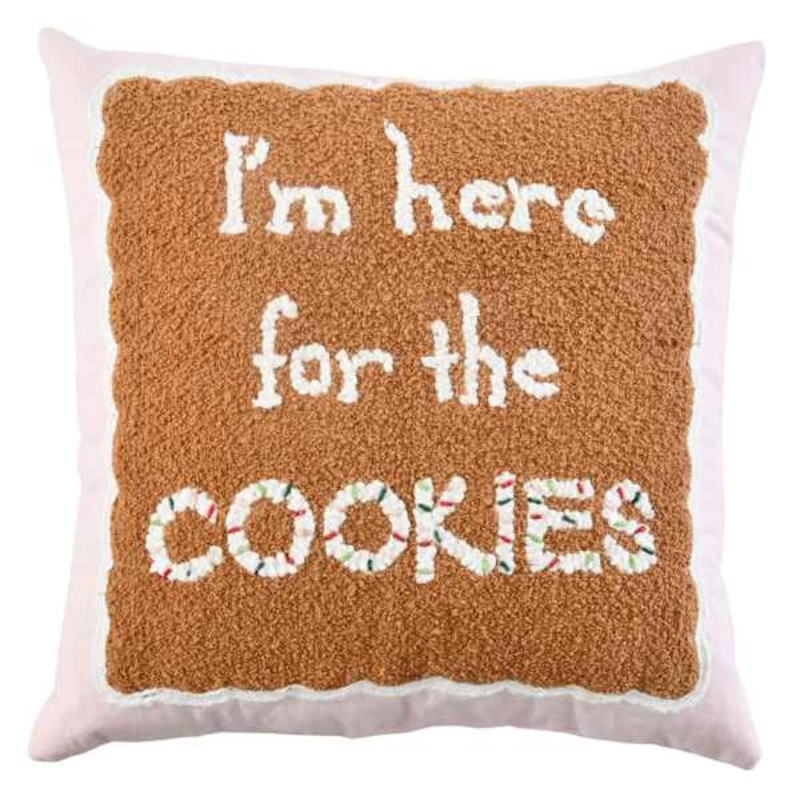 I’m Here for the Cookies Embroidered Throw Pillow, 18″