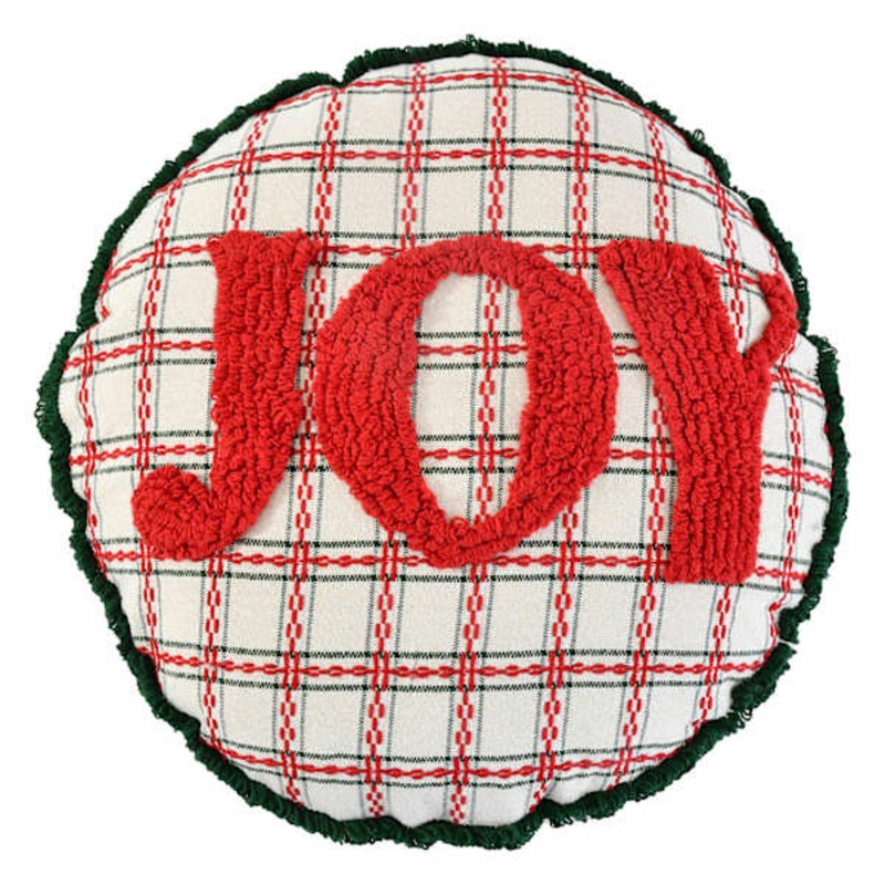 Joy Embroidered Round Throw Pillow, 18″