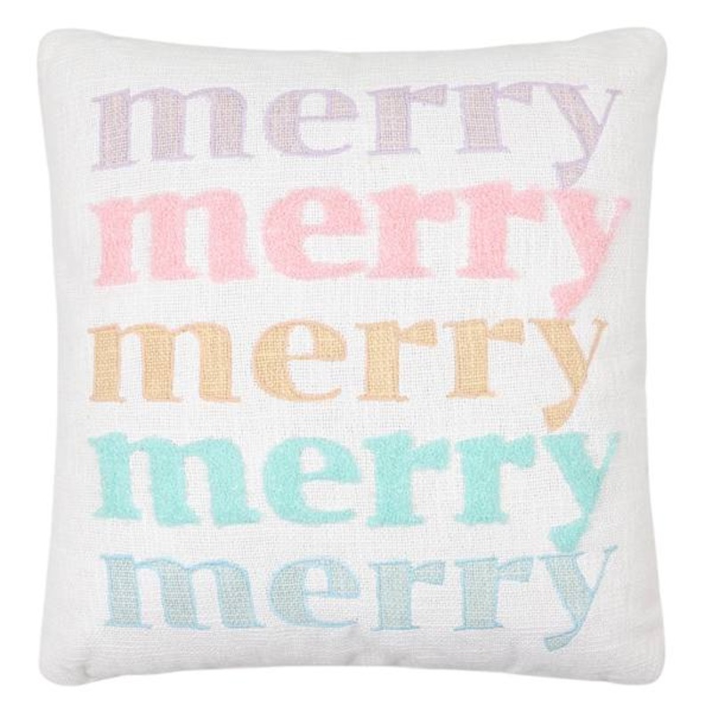 Mrs. Claus’ Bakery Merry Printed with Embroidery Throw Pillow, 18″