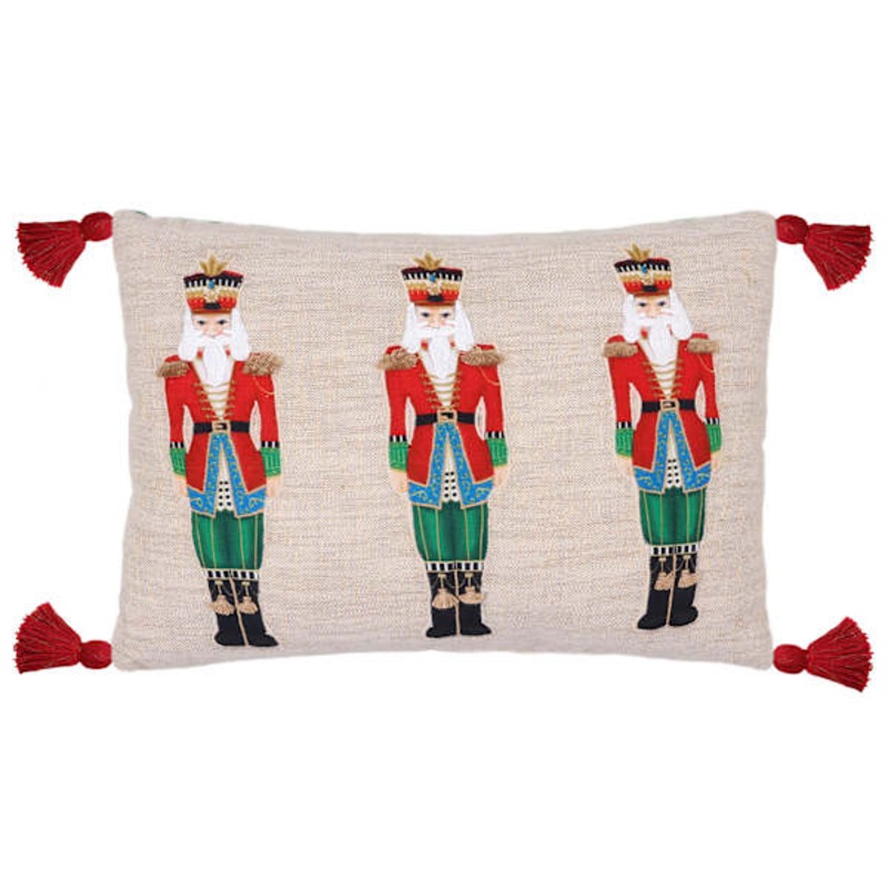 Nutcracker Trio Throw Pillow with Tassels, 14×20