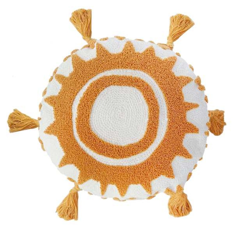 Sun Shaped Throw Pillow with Tassels, 16″