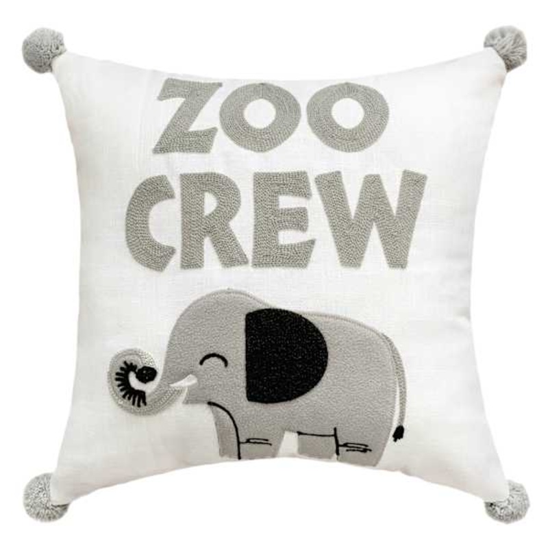 Tiny Dreamers Zoo Crew Embroidered Pillow, 16″