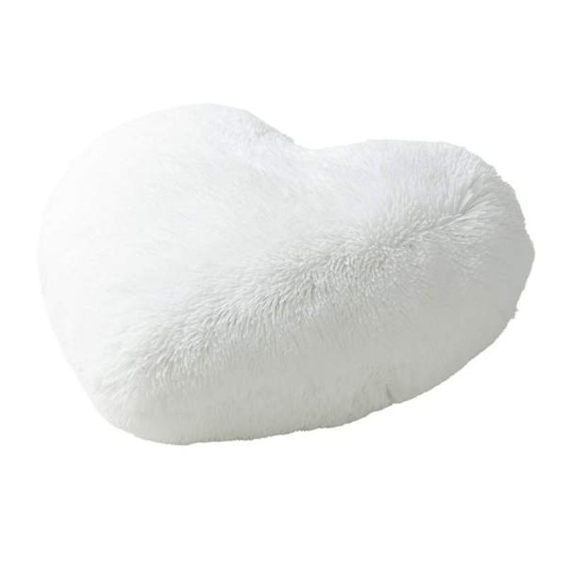 White Shaggy Faux Fur Heart Shaped Throw Pillow