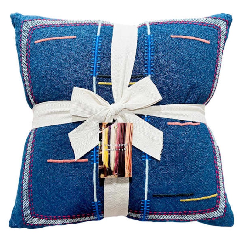2-Pack Navy Blue Southwestern Embroidered Throw Pillows, 20″