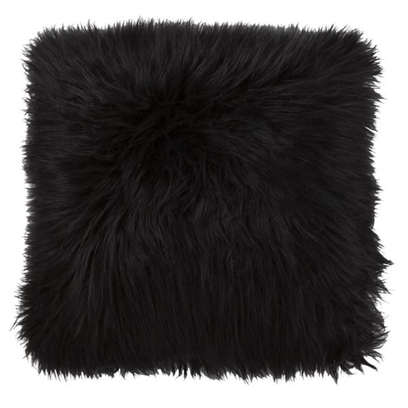 Angora Black Faux Fur Throw Pillow, 18″