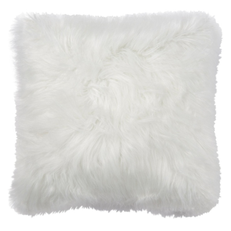 Angora White Faux Fur Throw Pillow, 18″