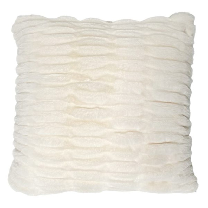 Beige Ruched Faux Fur Pillow, 18″