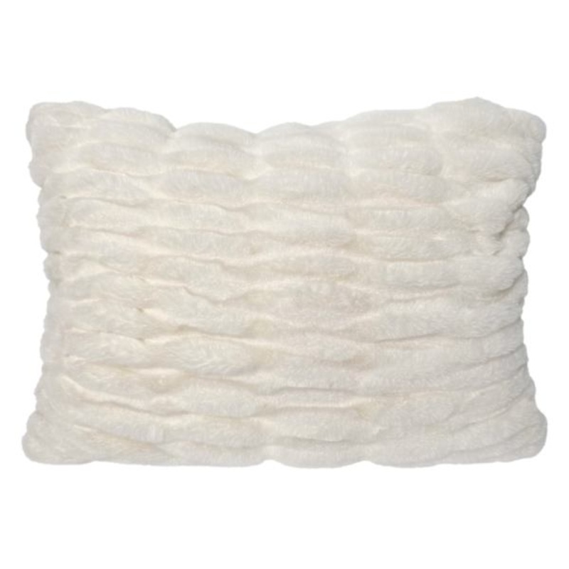 Beige Ruched Faux Fur Throw Pillow, 14×20