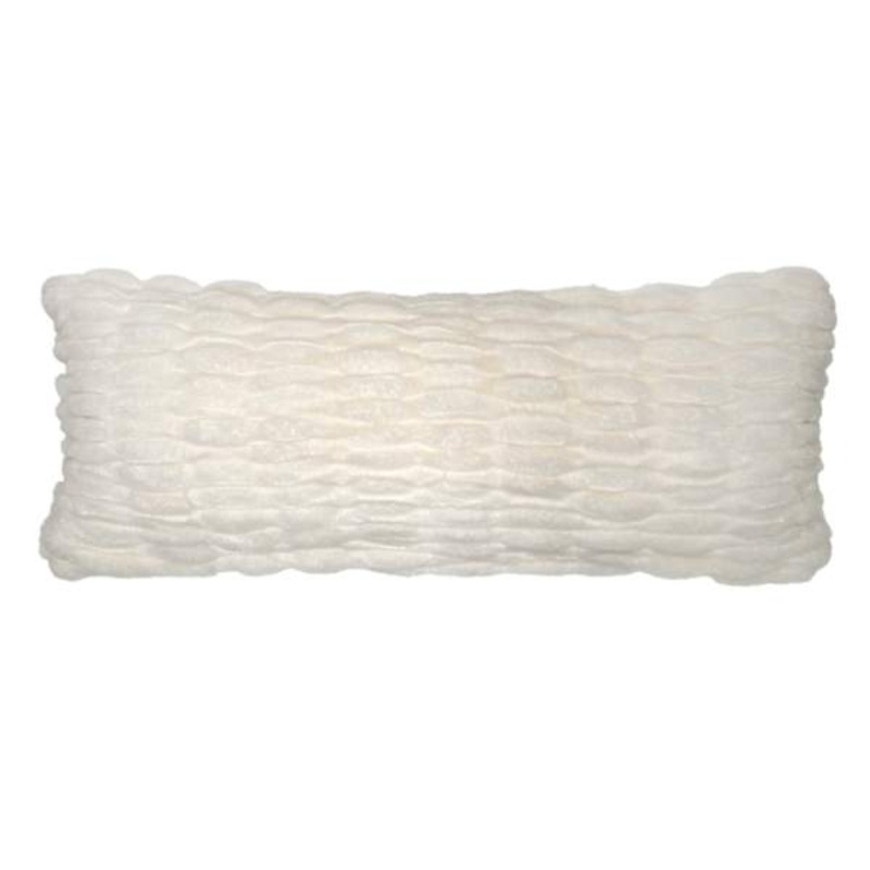 Beige Ruched Faux Fur Throw Pillow, 14×36