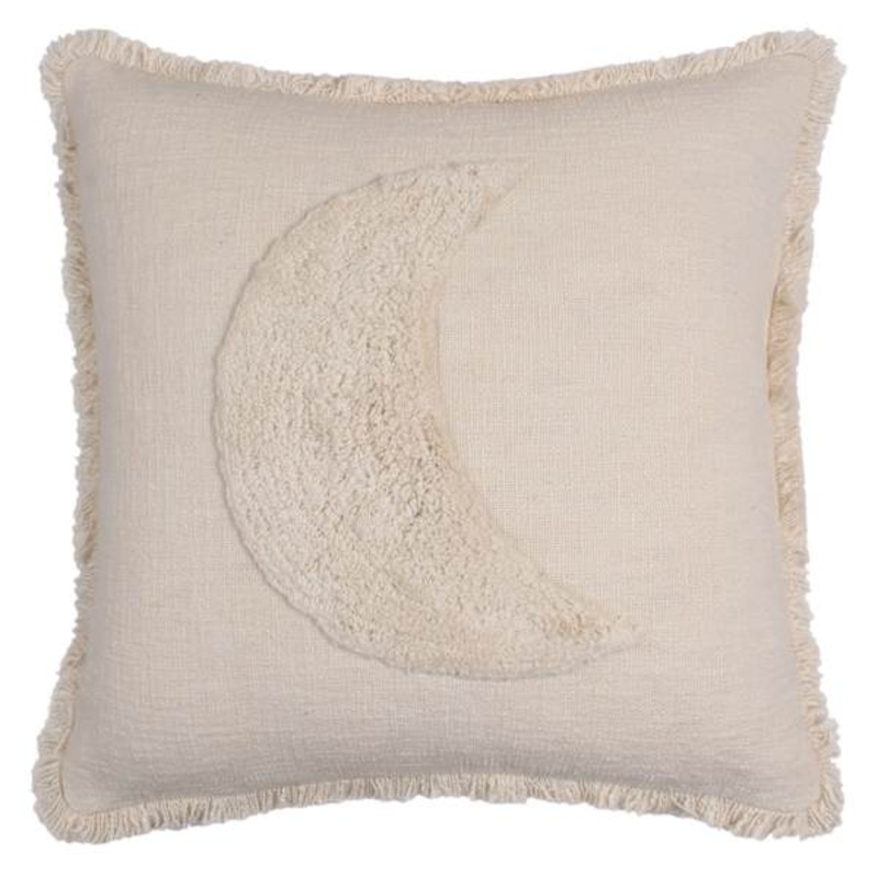 Beige Tufted Moon Throw Pillow, 18″