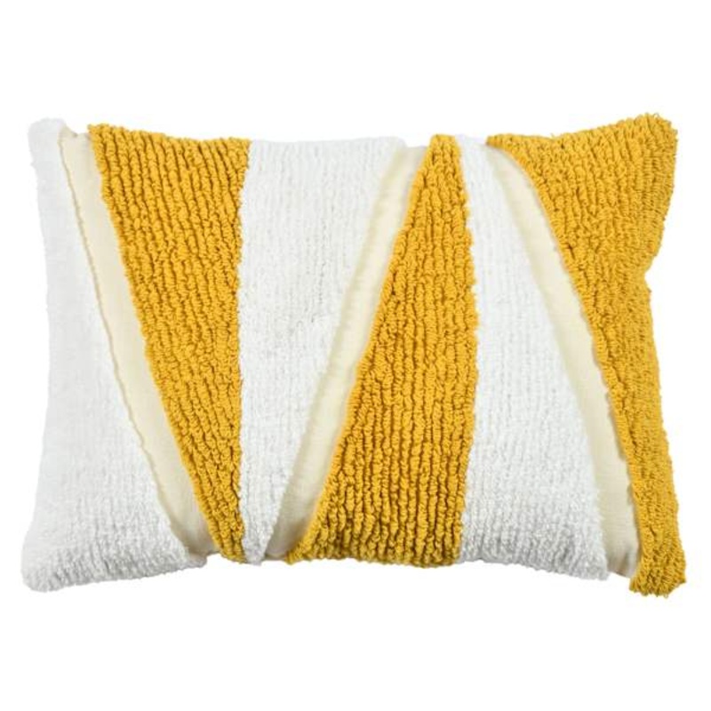 Beige & Yellow Tufted Cotton Throw Pillow, 14×20