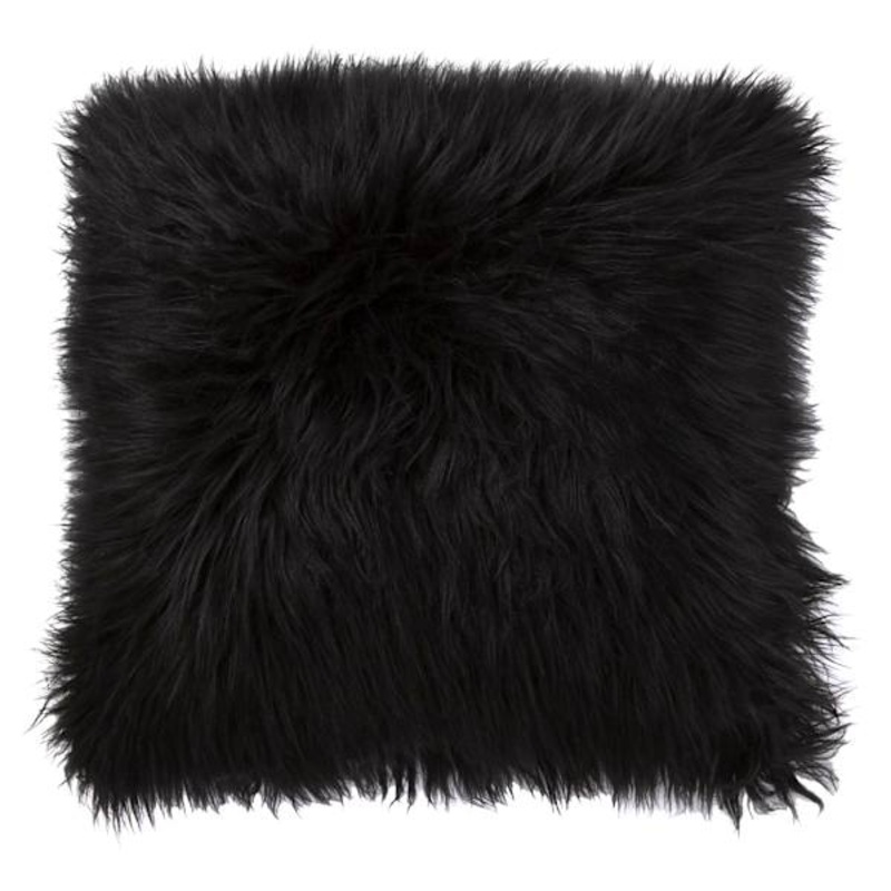Black Angora Faux Fur Throw Pillow, 24″