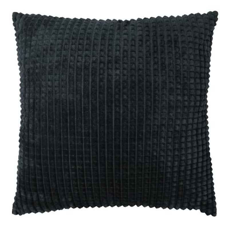 Black Plush Check Throw Pillow, 24″