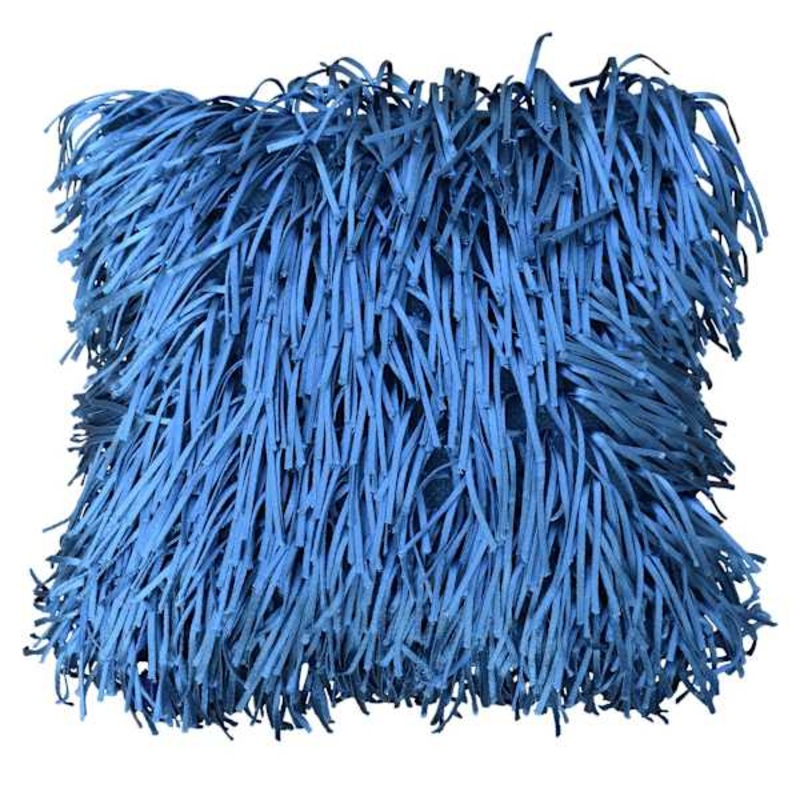 Blue Shag Throw Pillow, 18″