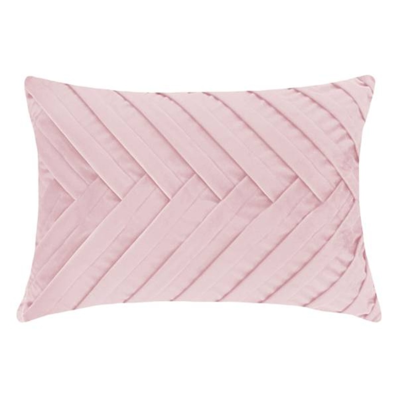 Blush Pink Herringbone Pleated Oblong Throw Pillow, 14×20