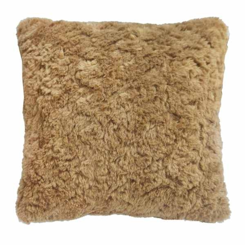 Brown Textured Faux Fur Throw Pillow, 18″