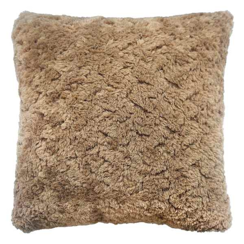 Brown Textured Faux Fur Throw Pillow, 24″
