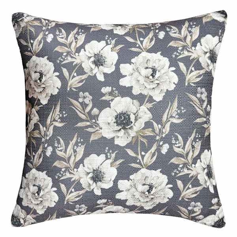 Charcoal Peony Printed Throw Pillow, 18″