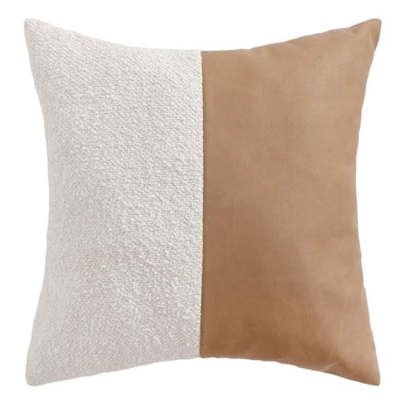 Crosby St. Brown Leather Patched Throw Pillow, 18″