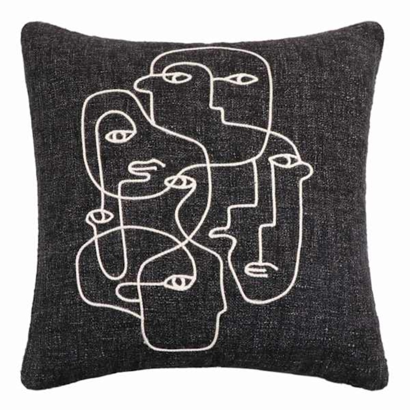 Crosby St. Embroidered Faces Textured Throw Pillow, 18″