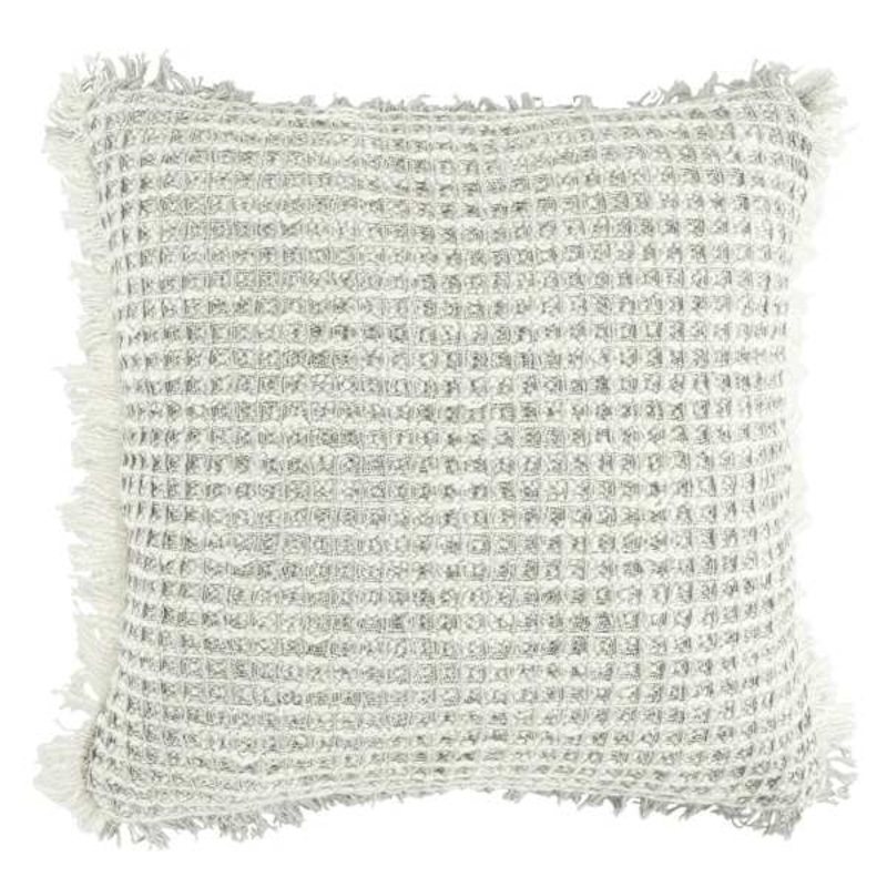 Delphi Grey Waffle Fringe Throw Pillow, 21″