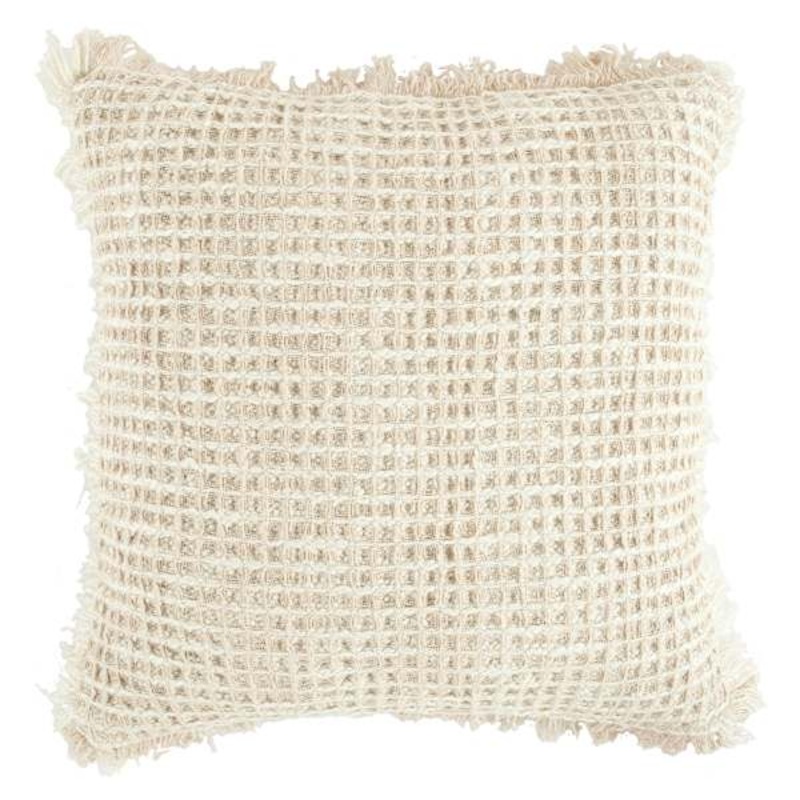 Delphi Taupe Waffle Fringe Throw Pillow, 21″