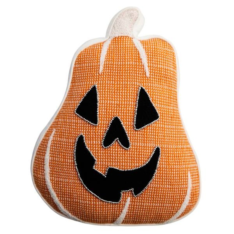 Woven & Beaded Pumpkin Shaped Throw Pillow, 19×15